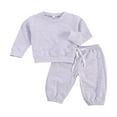 thumbnail image 2 of Toddler Baby Girl Boy Winter Clothes Solid Long Sleeve Pullover Sweatshirt Drawstring Pants 2Pcs Outfit Set, 2 of 7