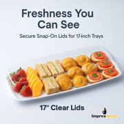 Impresserve Clear Plastic Lid for 17 Inch Rectangular Serving Tray, Snap-On Disposable Tray Cover, 4 Count