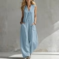 thumbnail image 2 of Women's Sleeveless V-Neck Button Front Wide Leg Jumpsuit Loose Casual Summer Outfit with Pockets, 2 of 5