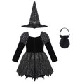 thumbnail image 6 of Yruioon Kids Girls Halloween Witch Dress Up Shiny Star Print Long Sleeve Dresses with Hat Candy Bag Black 12, 6 of 7