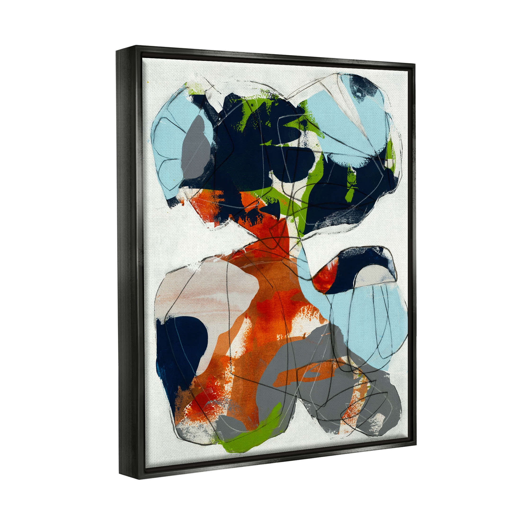 Stupell Industries Bold Asymmetrical Scribble Shapes Graphic Art Jet Black Floating Framed Canvas Print Wall Art, Design by Jeff Jorillo