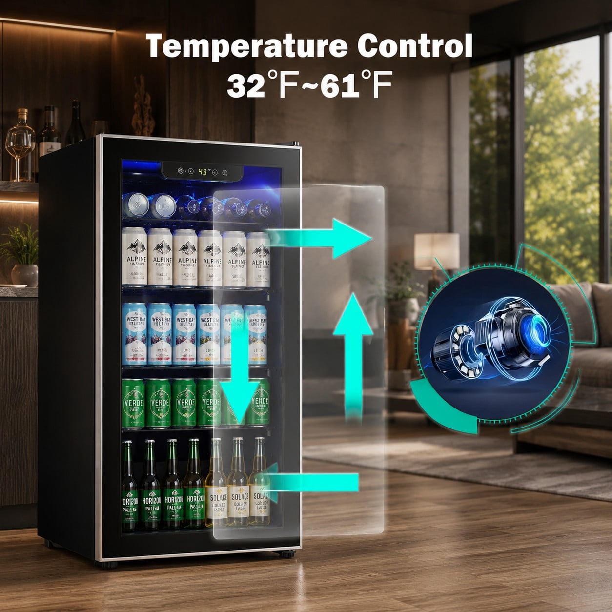 Auseo 126 Can Beverage Refrigerator and Cooler with Glass Door for Home/Office/Bar,19.29 in D, 30.79 in H,Black