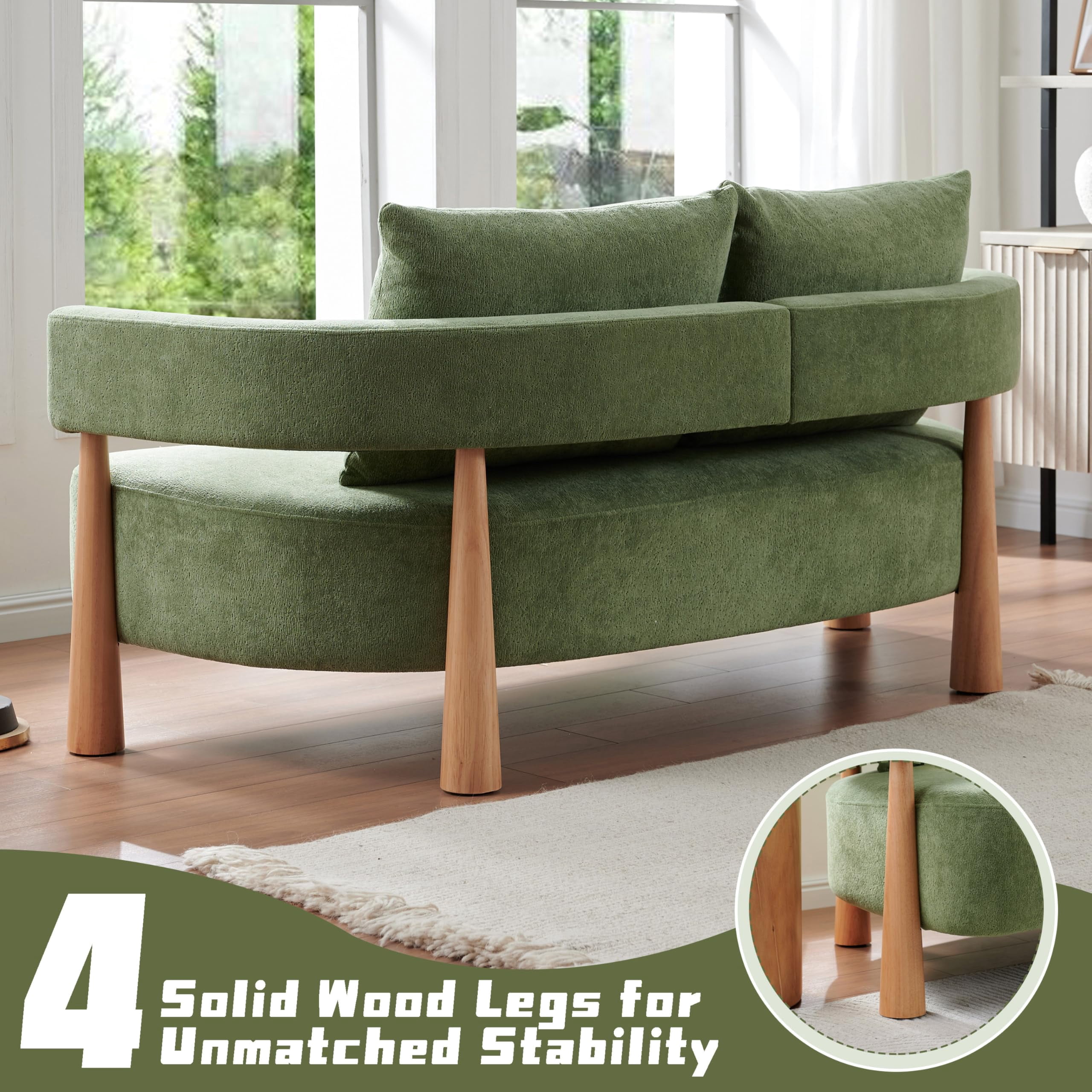 Loveseat Sofa with High-Resilience Cushions, Ergonomic Design with Arched Arms, Sturdy Hardwood Legs, Soft Velvet Upholstery, Includes Floor Protection Pads, Easy Assembly, Green