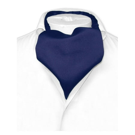 Ascot Tie - Vesuvio Napoli ASCOT Solid NAVY BLUE Color Cravat Men's Neck Tie