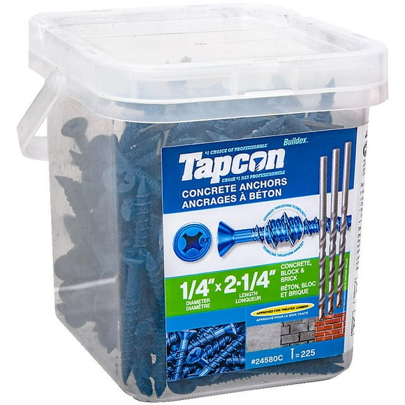 225 Pack 1/4" x 2-1/4" Flat Head Concrete Screws - with Drill Bits