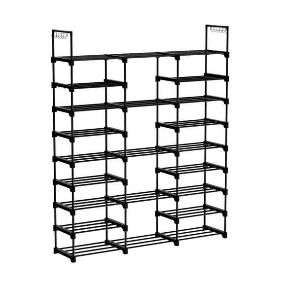 BIGLUFU Shoe Rack, Metal Shoe Organizer with 3 Rows 9 Tiers Shoe Shelf Organizer for Entryway Holds 50-55 Pairs Shoe and Boots Large Shoe Shelf for Closet Bedroom Hallway（Black ）