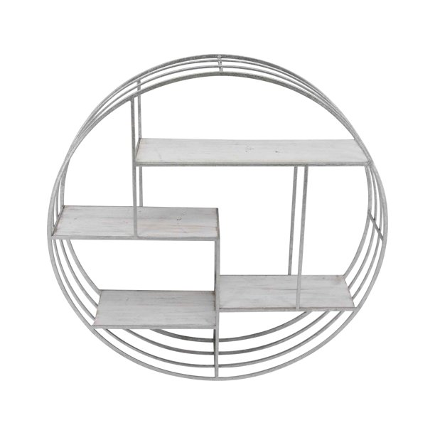 ROUND WOOD/METAL WALL SHELF WHITE/SILVER