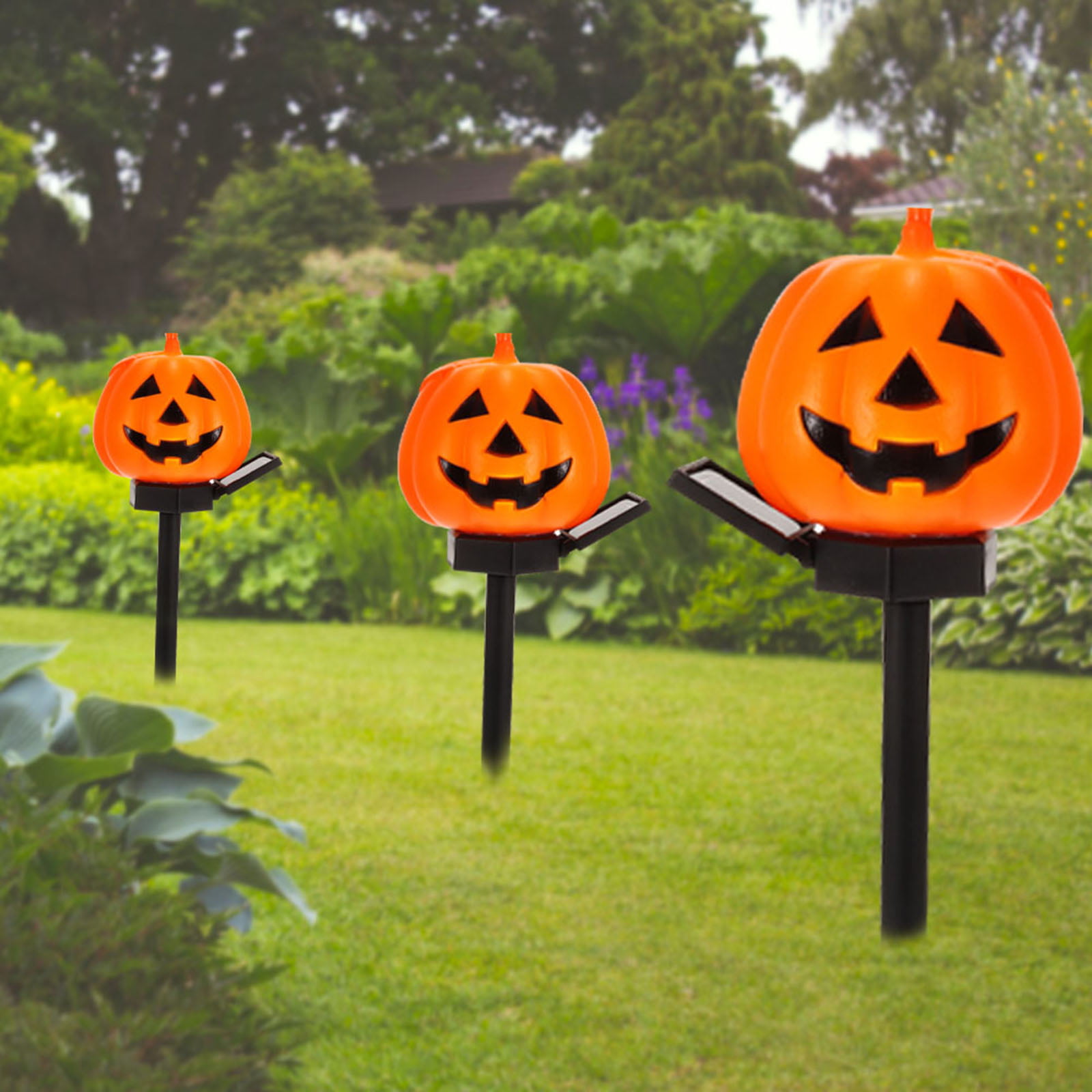 Details about   Halloween 6 plastic Pumpkins Solar Stake Lights Outdoor yard decorations New 