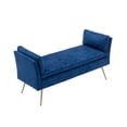 thumbnail image 4 of Upholstered Bench, Velvet Entryway Accent Bench with Padded Cushions and Armrest, Footrest Stool Gold Metal Legs for End of Bed Living Room, Navy, 17.72'' x 52.17'' x 25.98'', 4 of 7