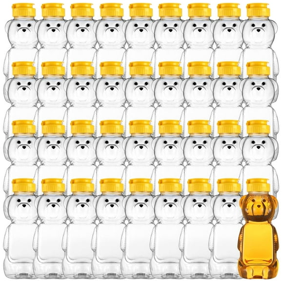 Thenshop 36 Pcs Honey Bear Bottle,Plastic Honey Squeeze Bottle,Honeybear Squeeze Jars,Cute Empty Container with Yellow Flip Lid for Syrup Sauce,Juice Storing and Dispens
