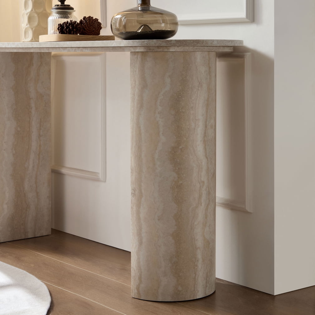 55Inch Faux Marble Console Table for Entryway, Curved Console Table with Sturdy Base, Minimalist Display Tables for Living Room, Entrance, Office, Apartment, Marble