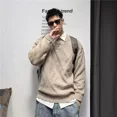 thumbnail image 3 of Suéteres masculinos cálidos de punto con forro polar y cuello redondo de color sólido para hombre, suéter de punto con cuello redondo, reseñas de ropa coreana, estilo de diseñador, 3 of 5