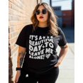 thumbnail image 3 of Women's Graphic T-Shirt Black 5XL Women's Tops Beautiful Day To Leave Me Alone Crew Neck Short Sleeve Shirts for Women, 3 of 3