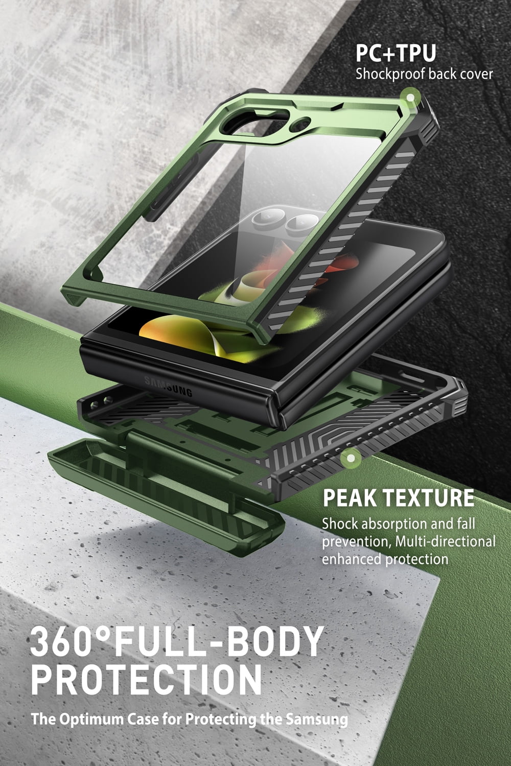 i-Blason Armorbox Series Case for Samsung Galaxy Z Flip 5 5G (2023), Full-Body Rugged Holster Case with Shock Reduction/Bumper (Guldan)