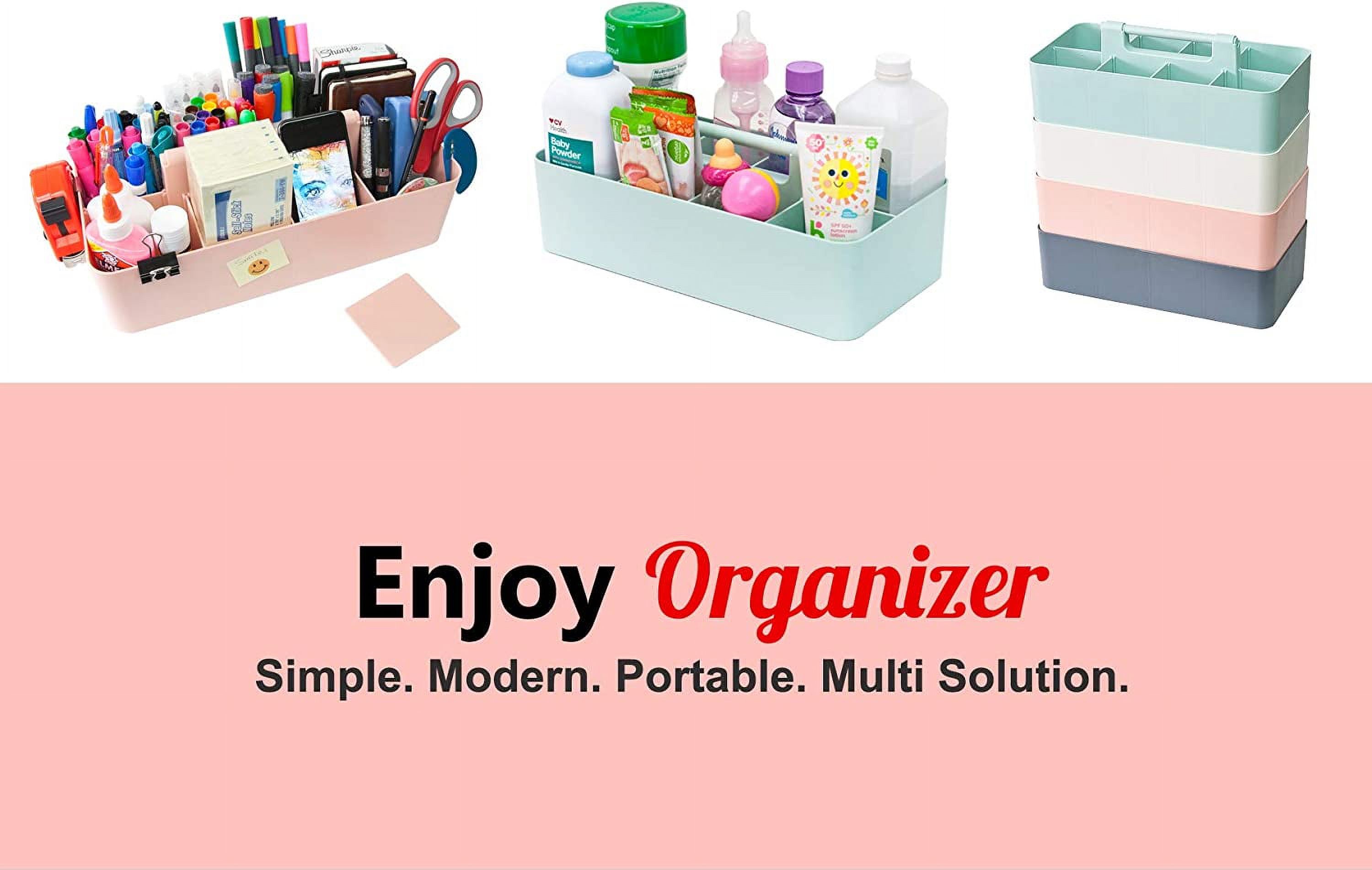 Portable Caddy Organizer - Stackable Plastic Caddy with Handle | Desk, Makeup, Dorm Caddy, Classroom Art Organizers (Made In Usa) (Black/Pink/Gray/Ivory), OGMIX-4PACK