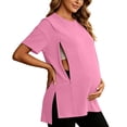 thumbnail image 2 of ShomPort Women's Nursing Tops for Breastfeeding Oversized Short Sleeves Side Splits Hidden Zipper Maternity Top, 2 of 7