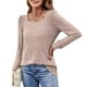thumbnail image 2 of Camiseta con cuello cuadrado para mujer, camisetas de manga larga plisadas de color puro informal a la moda para ir de compras en el trabajo Caqui M, 2 of 7