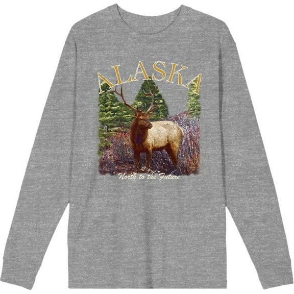Adventure Society Alaska Adult Heather Gray Crew Neck Long Sleeve Tee-Medium