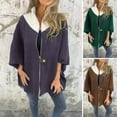 thumbnail image 2 of Fall Winter Women Jacket Loose Stand Collar Colorblock Zipper Closure Three-quarter Horn Sleeves Mid Length Casual Daily Wear Jacket, 2 of 8
