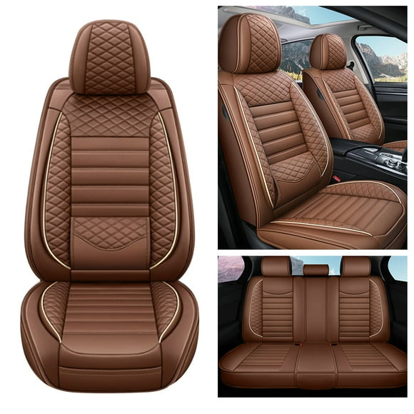 Maidao Car Seat Covers Leather Set for Honda for HR-V 2016-2022 5 Seats Airbag Compatible Water Resistant Front Rear Cushion Protector Coffee