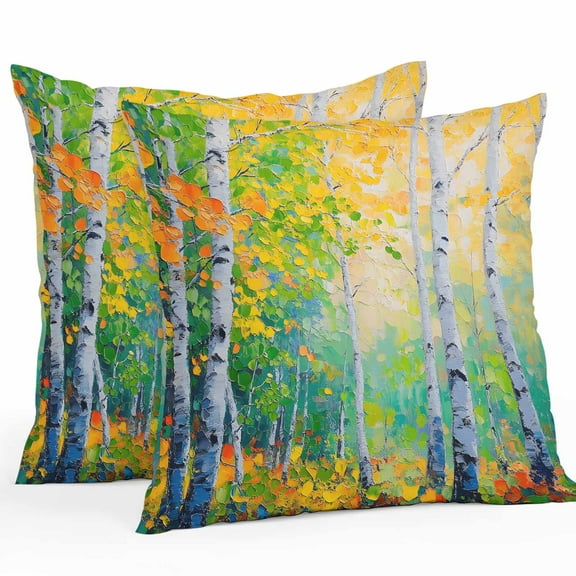 Outdoor Waterproof Pillow Covers Pack of 2, Modern Summer Plant Country Oil Painting Birch Decorative Throw Pillowcases Cushion Covers for Garden Patio Tent Sofa Couch, 16x16 inch