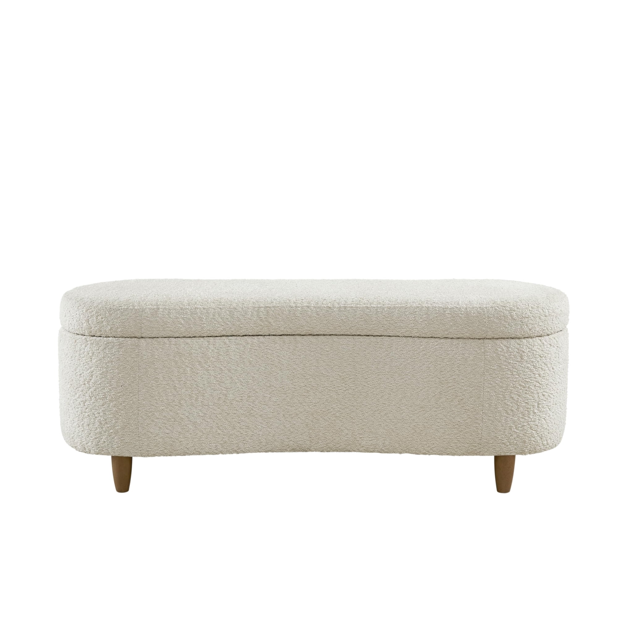 Curved Storage Accent Bench Upholstered Boucle Flip Top Ottoman Organizer Seat Modern Entryway Footstool Chest Furniture Living Room End Of Bed Storage Box One Pack