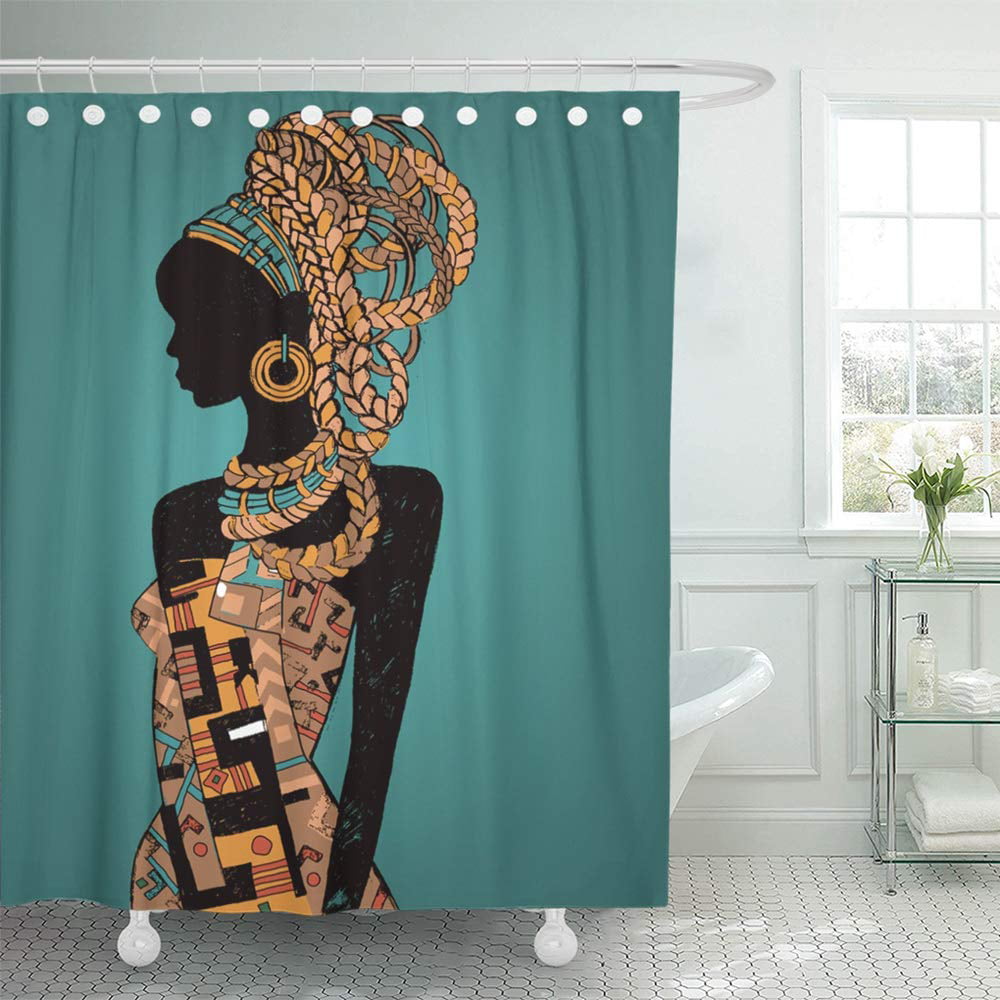 African Girl Slang Cowboy Waterproof Fabric Shower Curtain Bath Accessory Sets 