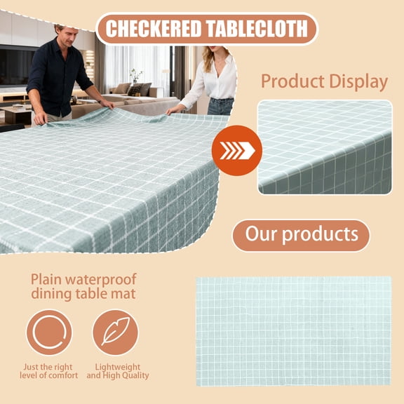 54 X 71 In (137 X 180 Cm) Peva Plaid Tablecloth Waterproof Oil-Proof Dust-Proof With Flannel Backing, Decorative & Versatile For Dining Tables, Restaurants, Cafes For Home Kitchen
