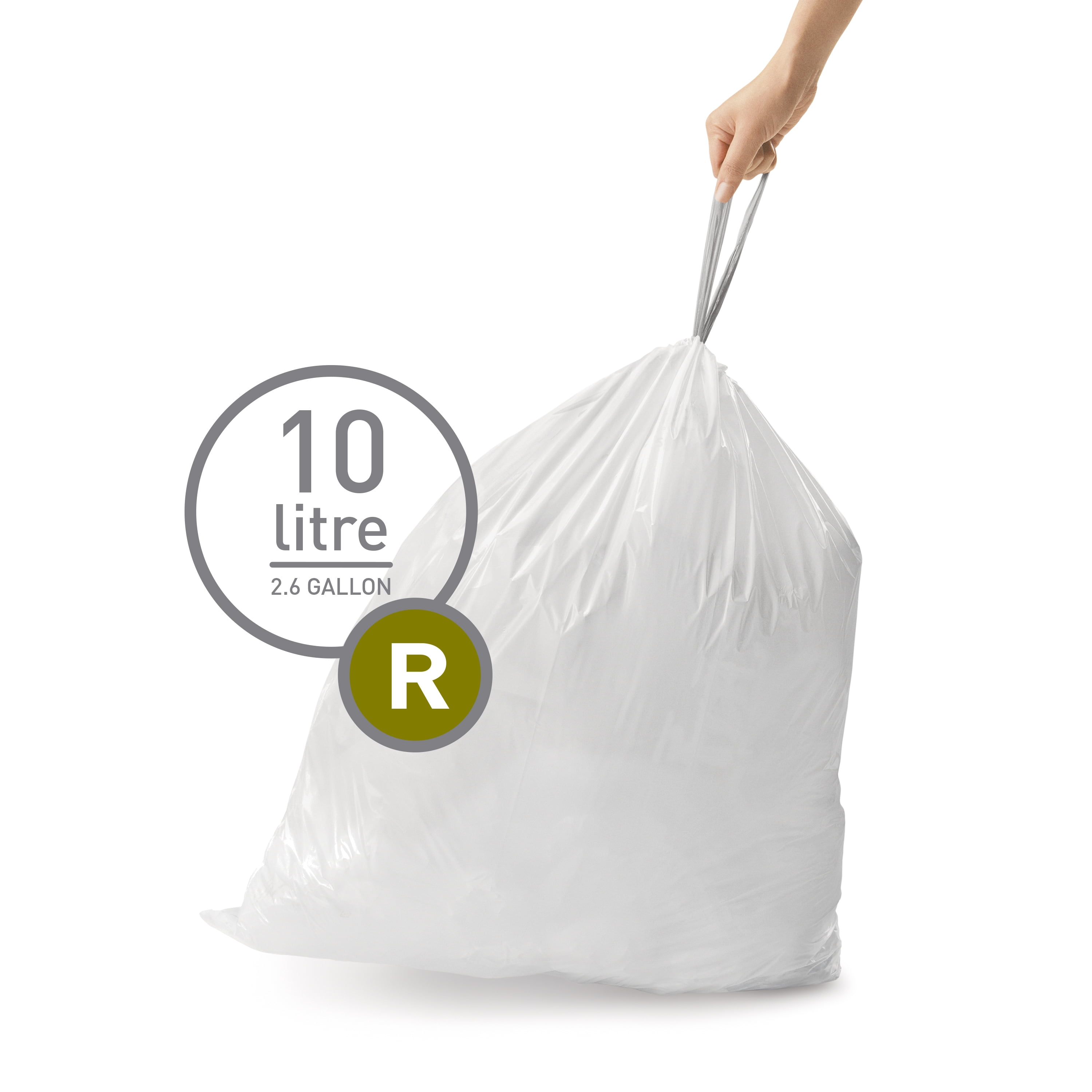 Details about   simplehuman Code R Custom Fit Drawstring Trash Bags 10 Liter/2.6 Gallon 60 Count 