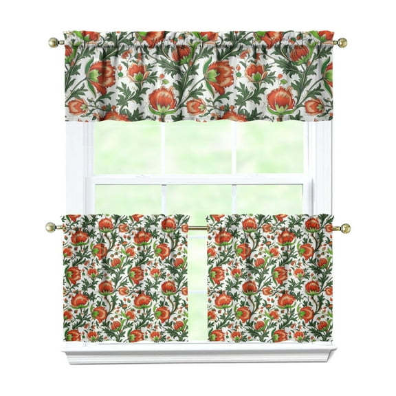 Country Floral Curtains 24" - 3 Panel Vintage Farmhouse Set with Butterflies & Sunshine, Bohemian Rod Pocket Window Treatment