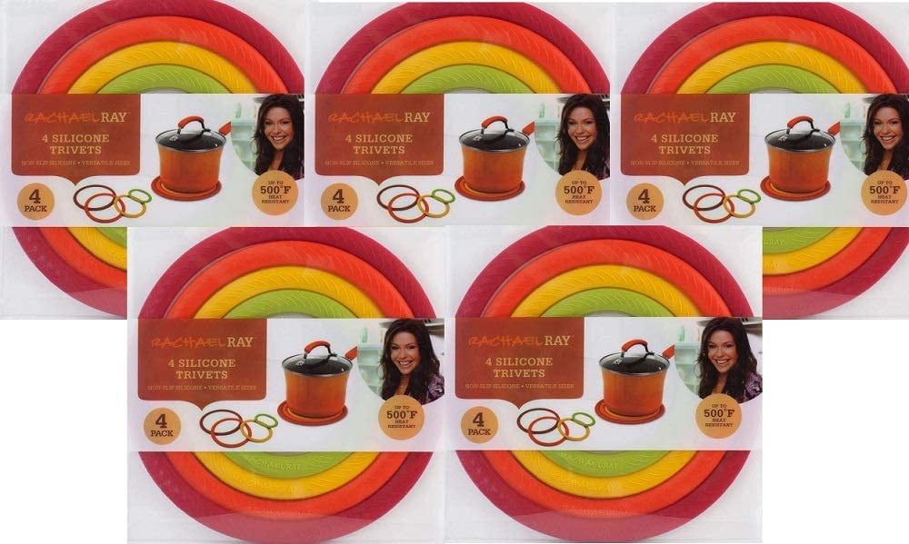 Rachel Ray Trivets 4 Silicone Multicolor Concentric Circles 500 Degree Resistant 