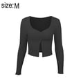 thumbnail image 2 of Women's V Neck Long Sleeve Button Front Ribbed Knit Crop T-Shirt Tee, 2 of 5