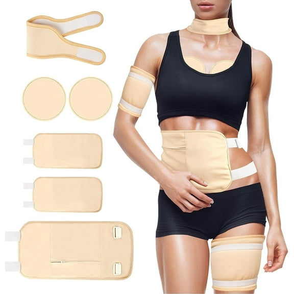 6 Pack Organic Cotton Wrap Kit, 6 Pcs Reusable Body Compress for Neck Waist Chest Knee, Adjustable Elastic Strap Compress Packs Women Gifts