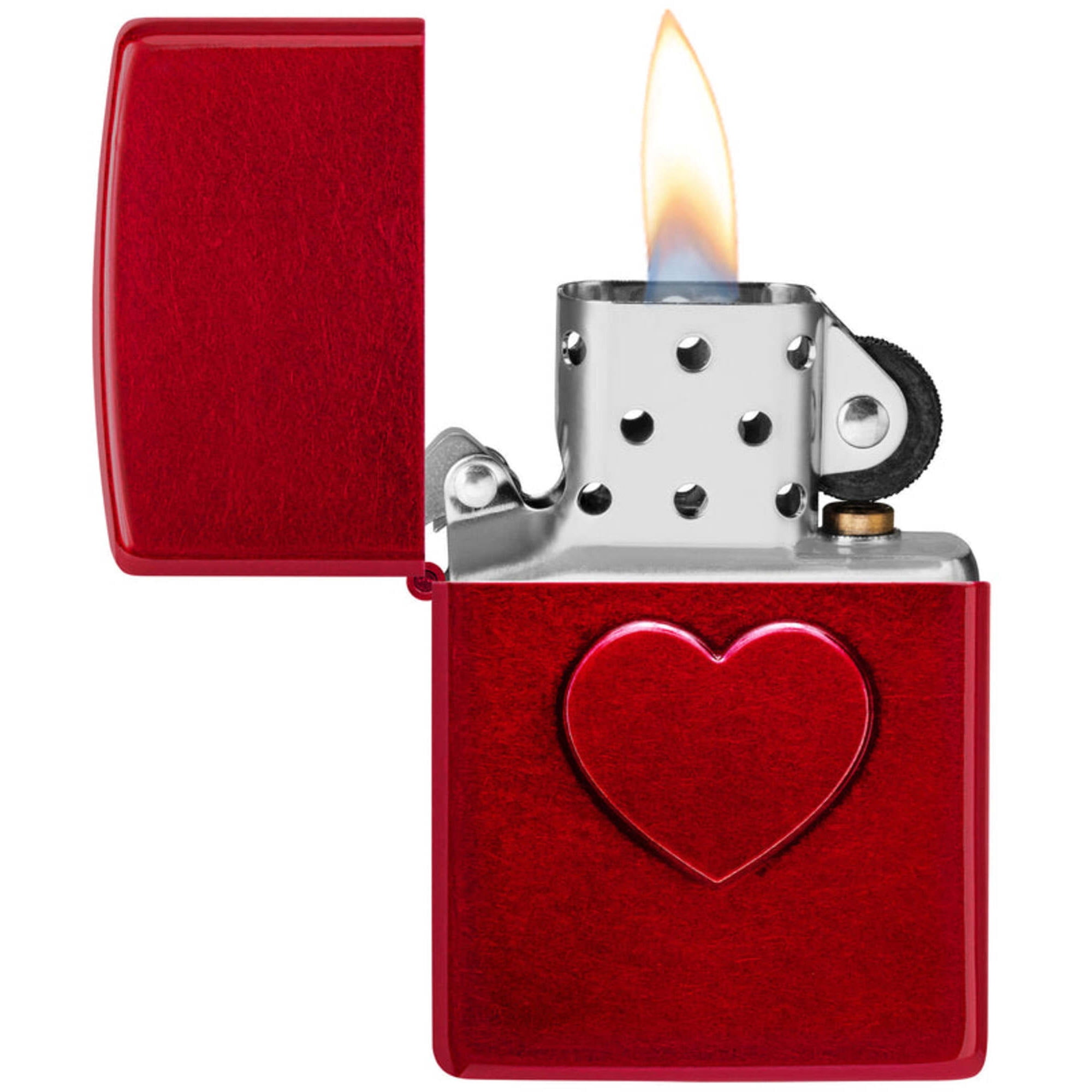 Zippo 46588 Stamped Heart Design Candy Apple Red Pocket Lighter