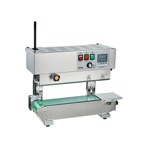 VEVOR Continuous Bag Band Sealing Machine,0.24-0.47 in/6-12 mm Seal Width, Vertical Band Sealer Machine with Digital Temperature Control, Stainless Steel Bag Sealer for 0.02-0.8 mm Plastic Bags Films