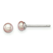 SARIS AND THINGS 925 Sterling Silver 3-4mm Purple FW Cultured Button Pearl Stud Earrings