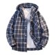 thumbnail image 2 of Blusa de manga larga con capucha para hombre, estilo informal, a cuadros, con botones y capucha, de poliéster, 2 of 9
