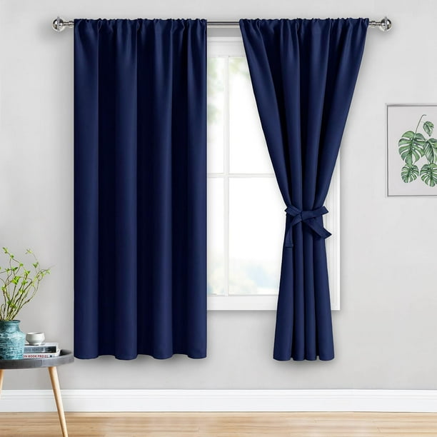 Cortinas opacas JIUZHEN con aislamiento térmico, azul marino, 42 x 160 cm