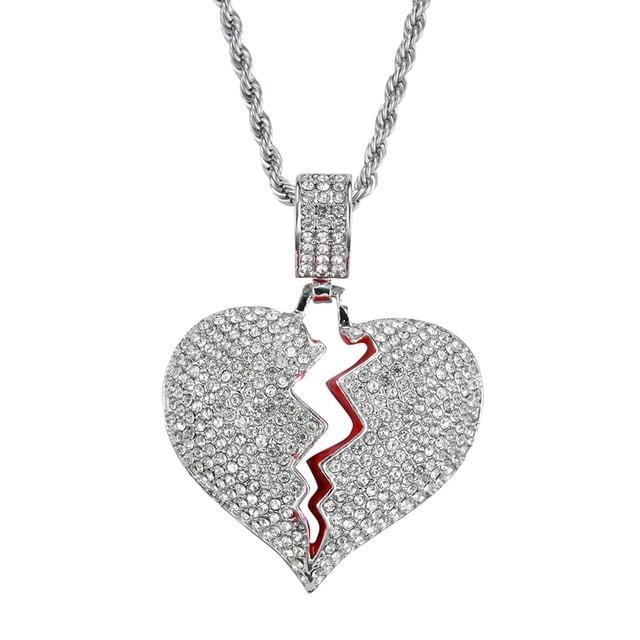 GOOHOCHY Collar de diamantes de imitación de lujo brillante con colgante de corazón roto y cadena resistente para pareja (plata)