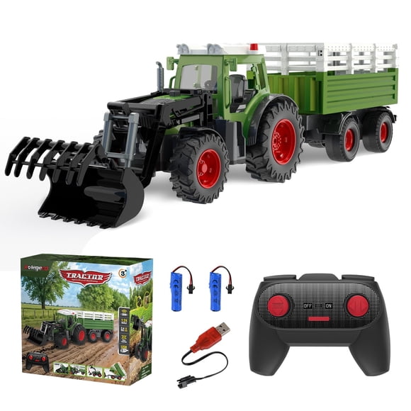 Tractor a control remoto kolegend con volquete RC y cargador frontal