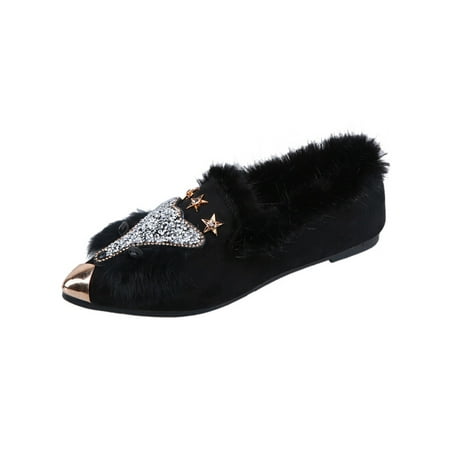 

Gomelly Women Cozy Pumps Lightweight Pointed Toe Warm Flat Shoes Formal Casual Anti-Slip Loafers Black 5