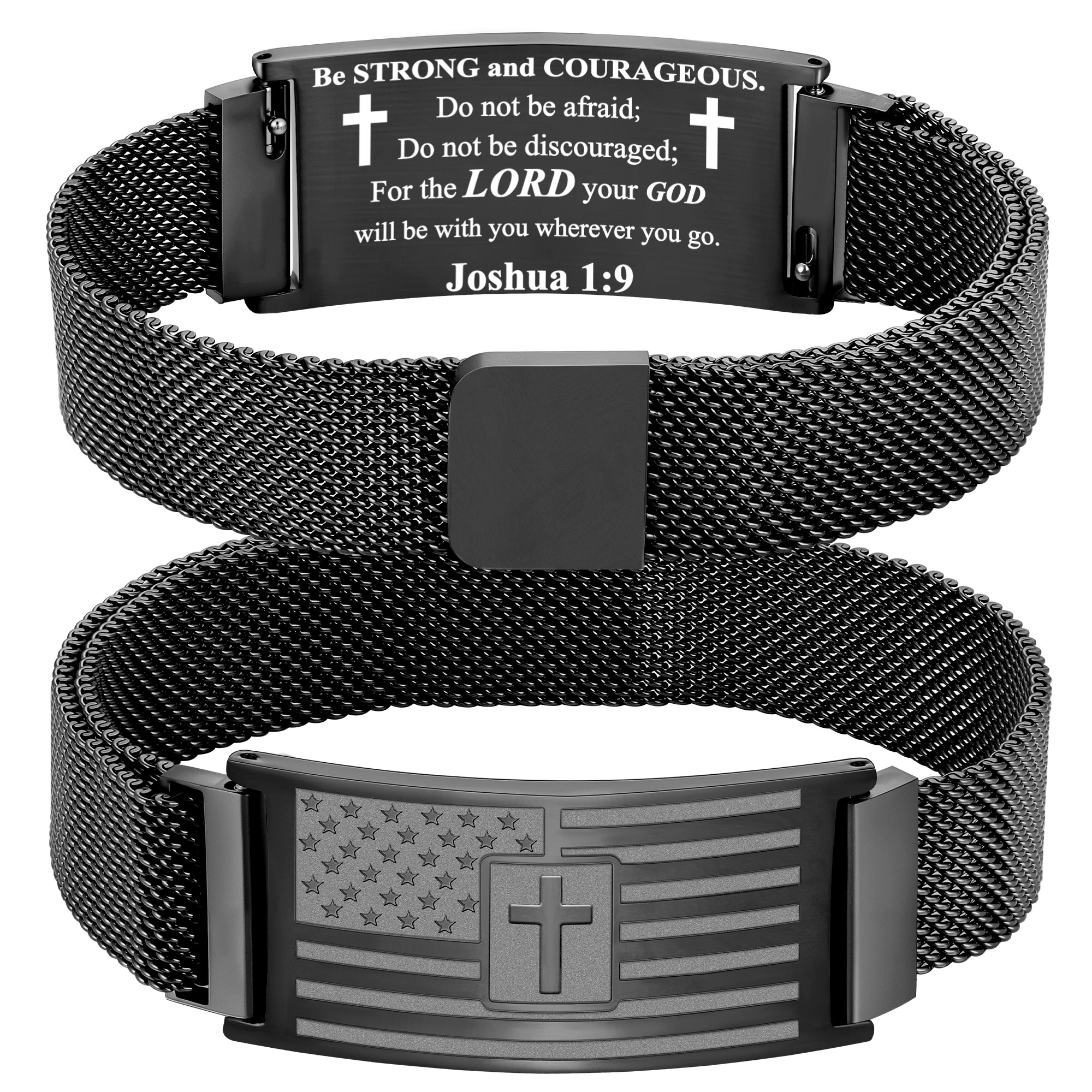 APSVO Black American Flag Cross Bracelets for Men Boys Catholic Christian Religious Birthday Graduation Fathers Day Jewelry Gifts Teen Him Dad Tween Son Boyfriend Preteen Teen Adults Kids Age Ideas