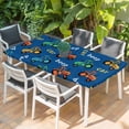 thumbnail image 2 of Cartoon Tractor Table Cloths for 5 Foot Rectangle Tables, Cute Beep Car Digger Shovel Truck Blue Patio Waterproof Elastic Fitted Tablecloths, Washable Rectangular Table Cover for Camping, 2 of 8