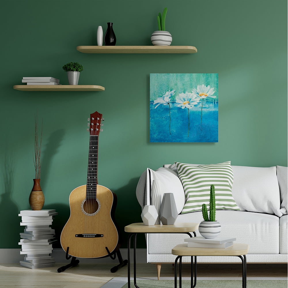 Stupell Industries Abstract Blue Color Pop White Daisy Floral Canvas Wall Art by Isabelle Herbert