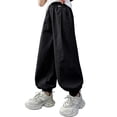 thumbnail image 2 of DJDLJWCJ Big Girls Cargo Pants Straight Leg Multi-pocket School Uniform Pants Elastic Waist Comforty Loose Fit Casual Pants Black Size 5, 2 of 7