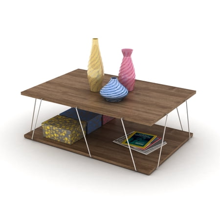 Tarsus Wood base with metal acessories coffee table, Easy to assemble, Walnut-Chrome