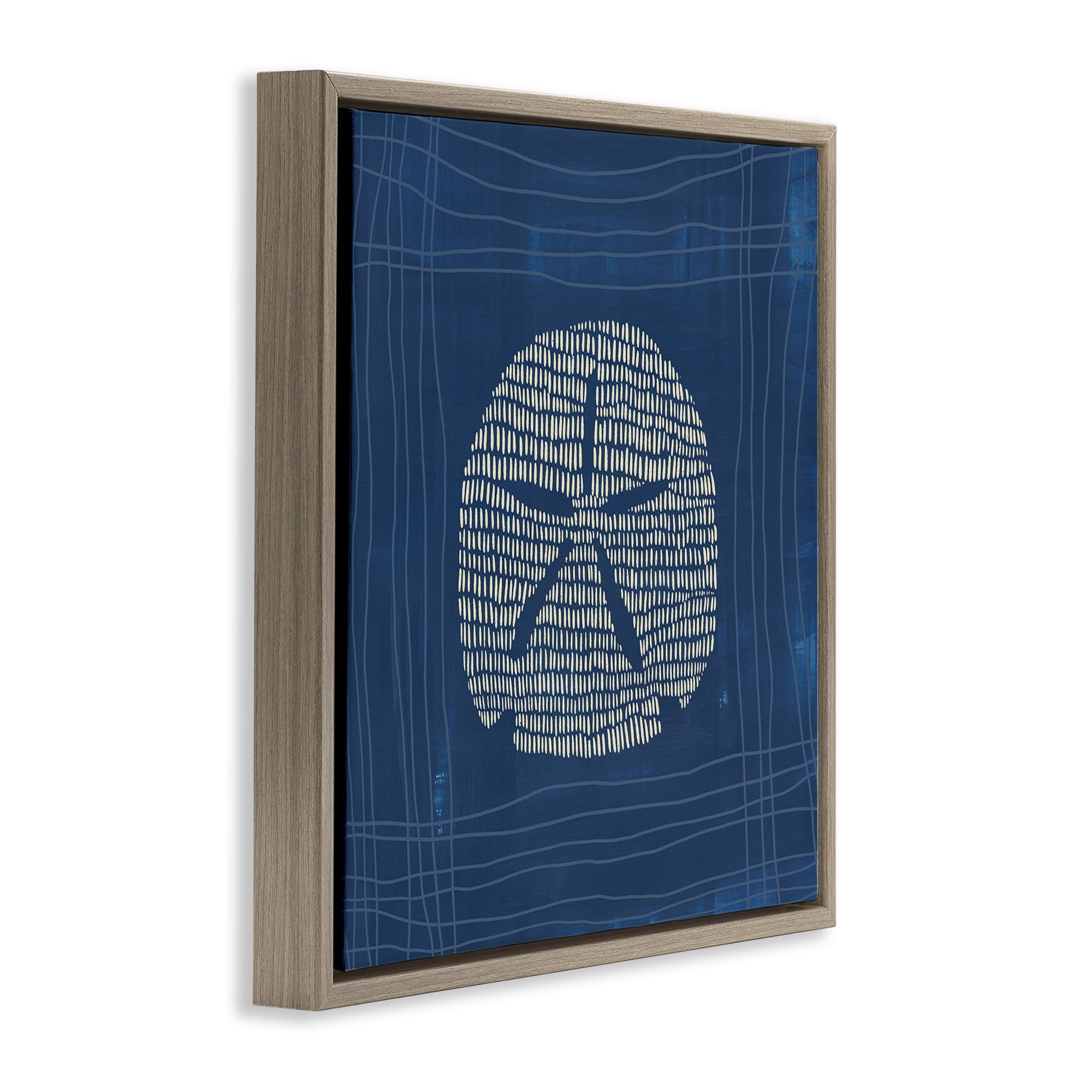 Stupell Industries Sand Dollar on Blue Coastal Painting Brown Floater Framed Canvas Art Print Wall Art, 25 x 25