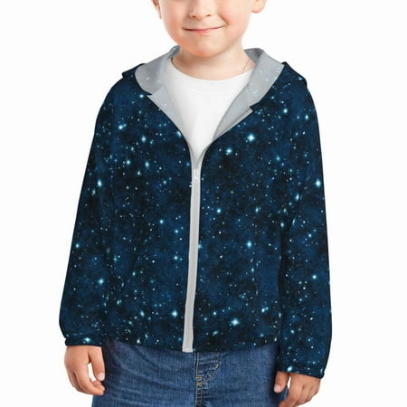 

Rash Guard for Boys Girls - Glitter sky night navyblue Lightweight Long Sleeve Sun Protection Jacket Hooded Cooling Swim Shirt with Zipper for Toddler Kids Children