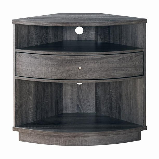 Furniture of America Nhien Wood 1Drawer Corner TV Stand in Dark Gray