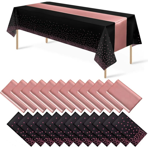 Juego de Manteles MASHAN 12 Negro Oro Rosa 137x274 cm